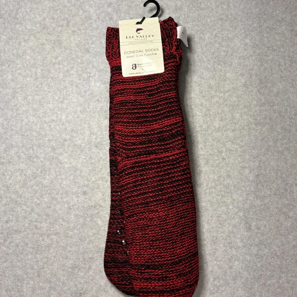 Lee Valley Ireland Donegal Fleece Lined Socks West Cork Fuchsia Red Black Large